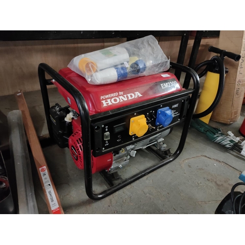 151 - HONDA POWERED PETROL GENERATOR EM2300    110V  ALSO 240V GWO WITH ACCESSORIES VERY LITTLE USE