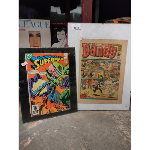 1041 - Two framed comic book covers, Superman and Dandy