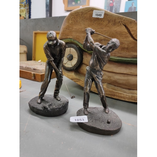 1053 - A pair of copper finish models of golfers