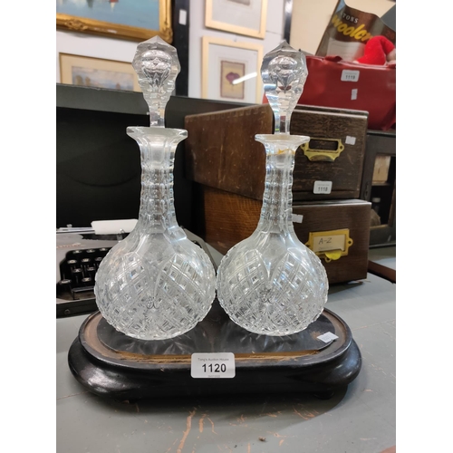 1120 - Vintage pair of Sherry decanters on stand