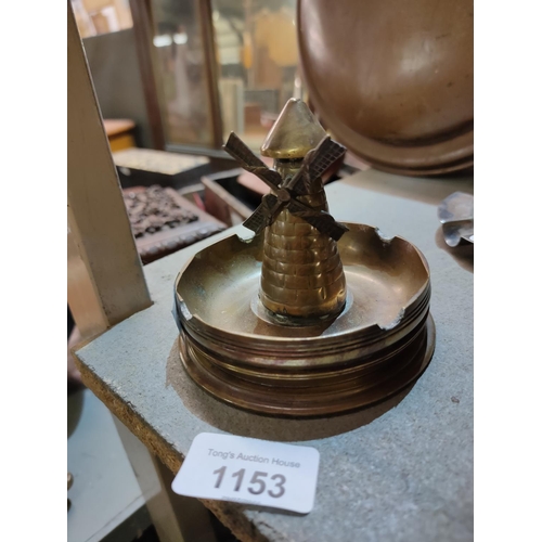 1153 - Solid brass trench art ashtray in the shape of a windmill