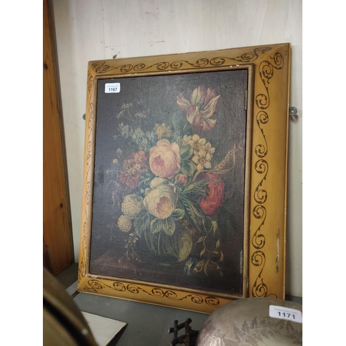 1167 - A painted wall hanging cupboard with floral still life in stunning condition