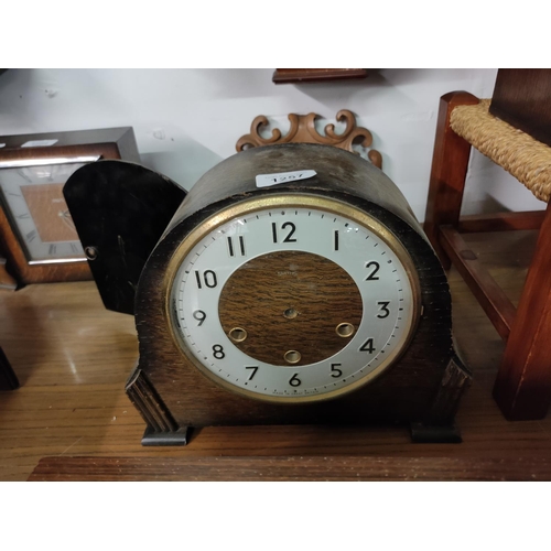 1257 - A collection of three clocks, a Smiths interval timer, an old mantle clock needing repair and a vint... 