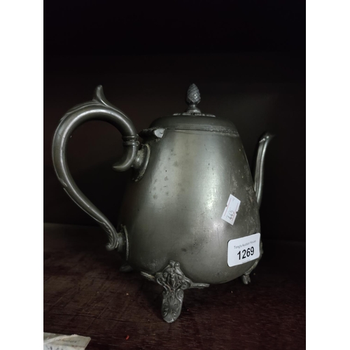 1269 - Antique Hallmarked pewter teapot, damage to base