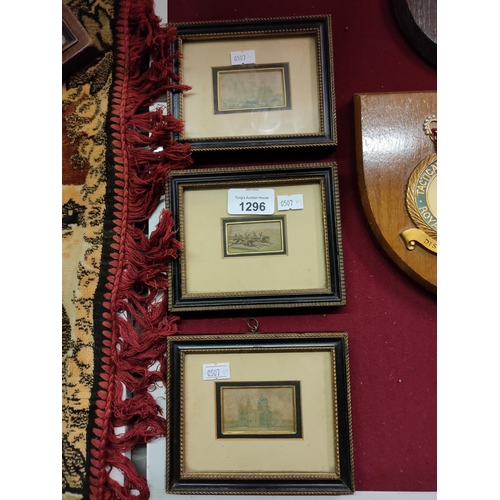 1296 - A set of three miniature pictures in frames