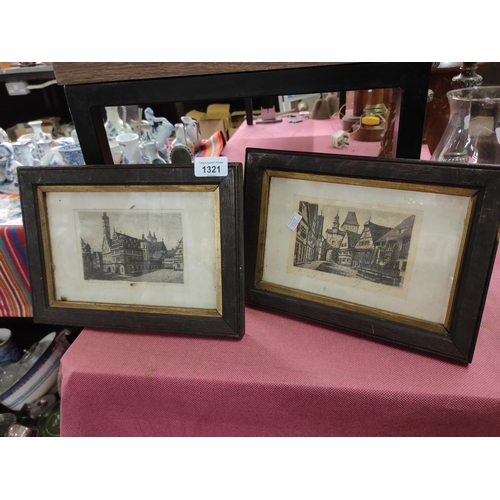 1321 - Two oak framed etchings of historic buildings