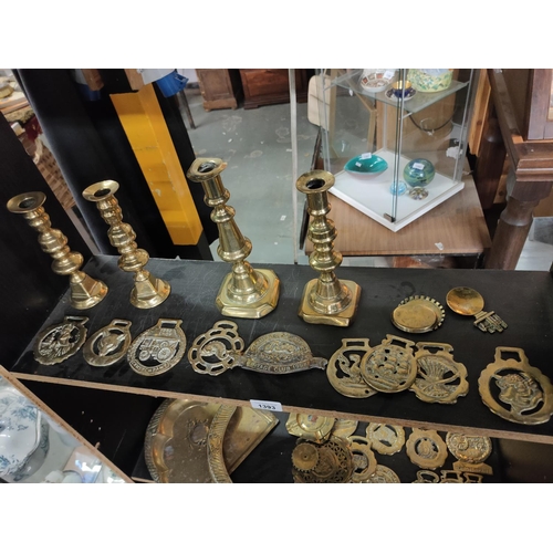 1393 - Large collection of horse brass and candlesticks