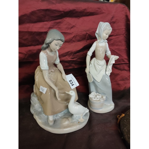 834 - A pair of Lladro figures of young women. Approx 22cm tall