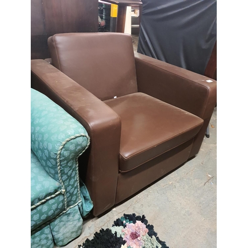 1880 - Brown leather tub style chair