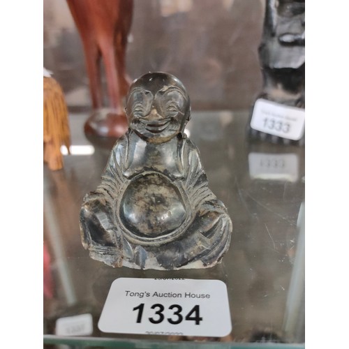 1334 - Genuine wooden carved laughing Buddha from the 1926 tour of South Africa