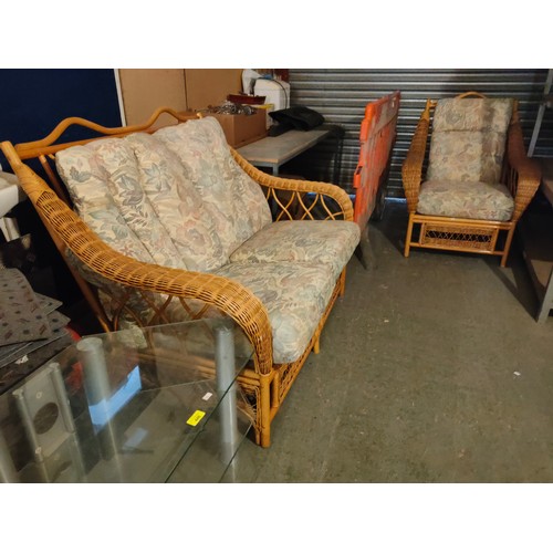 380 - 2 SEATER AND CHAIR CANE CONSERVATORY CHAIRS