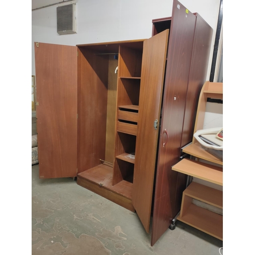 2034 - Vintage lockable two door wardrobe with shelving, drawers and key. Approximately 56 x 92 x 170 cm an... 