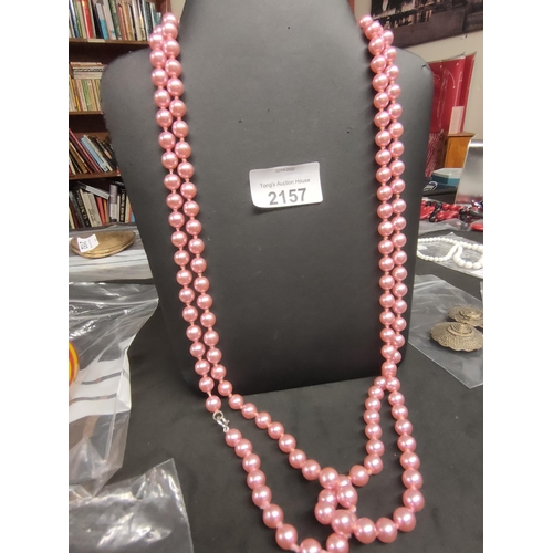 2157 - Long pearl style pink beaded necklace