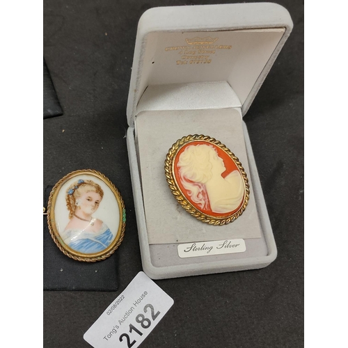 2182 - Vintage French Limoges brooch and cameo style brooch