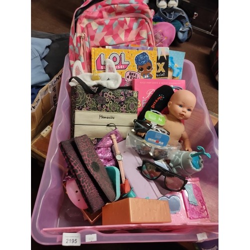 2195 - Collection of mixed items including Kipling purse, children’s books, sunglasses and LOL items