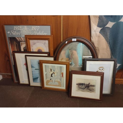 2259 - Collection of assorted framed pictures and an oval wood framed mirror