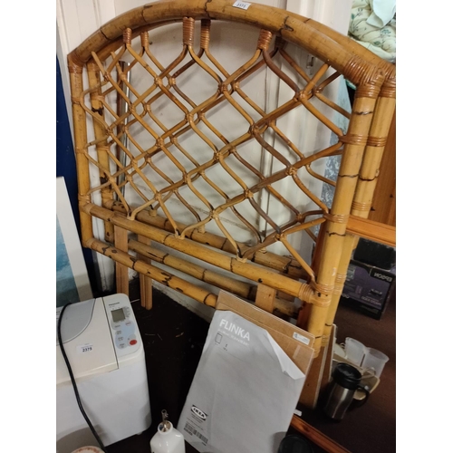 2373 - Two Bamboo headboards for single beds and a pine mirror