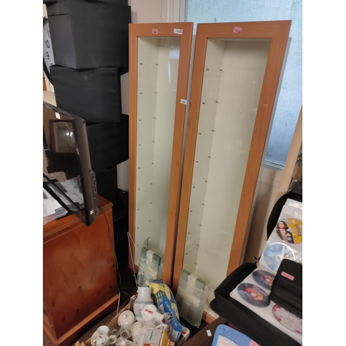 2383 - Two Wall hanging cabinets approx 170 x 42 cm complete with glass shelves