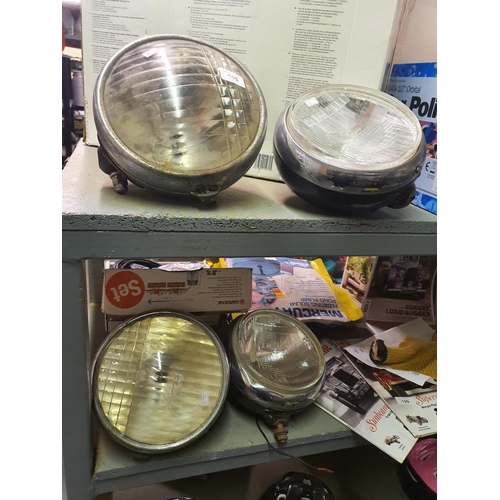 195 - TWO VINTAGE CAR SPOT LIGHTS ALSO TWO CIBIE CAR SPOT LIGHTS THESE ARE VERY RETRO AND COLECTABLE TO SO... 