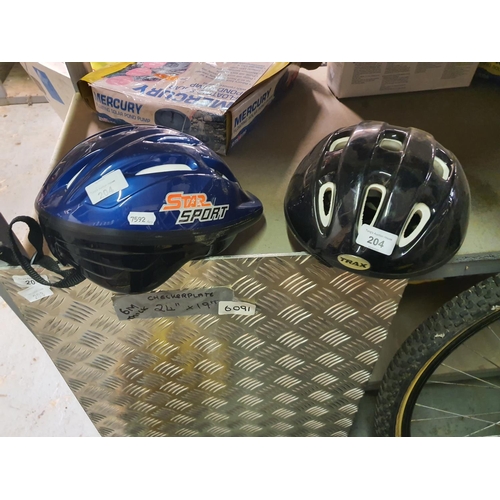 204 - TWO  BIKE HELMETS ONE BLUE BLACK