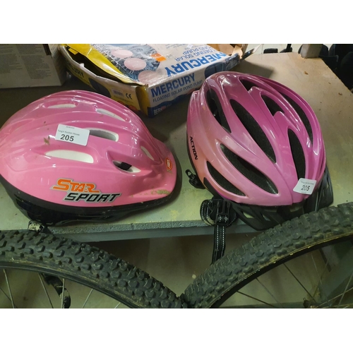 205 - TWO PINK BIKE HELMETS