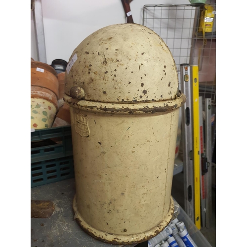 371 - VERY INTERESTING OLD METAL CANISTER SLIDING LID W H B GROCERS CANISTER MAKER BIRMINGHAM SHIELD