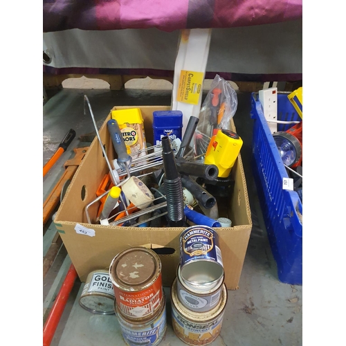 453 - A very large job lot of paints and painting equipment DIY items and more