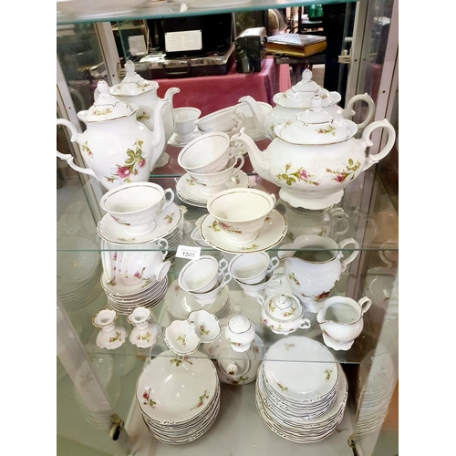 1341 - Vintage Wawel Polish china tea set with gold trim and pink rose design. Very large full collection, ... 