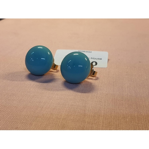 1460 - Stunning signed large round turquoise coloured gemstone and yellow gold clip on earrings from the 19... 