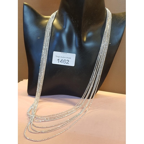 1462 - Pretty silver coloured 8 Strand necklace with fabulous pieces of sleek strands of tiny silver colour... 