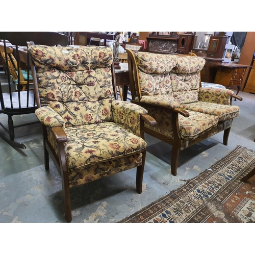 1756 - Beautiful wooden framed upholstered cottage suite. Includes a two seater sofa and one chair