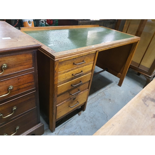 1785 - 1930s industrial style writing desk with green leather insert and five drawers