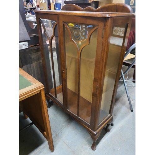 1786 - Early to mid century glass display cabinet with Queen Anne legs