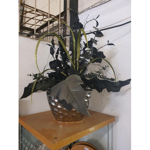 515 - Faux flower display in metal effect pot