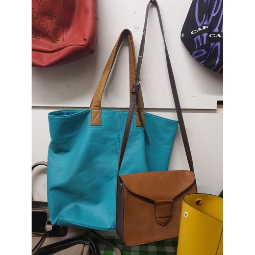 536 - Large teal colour handbag and smaller brown Marks and Spencer’s handbag