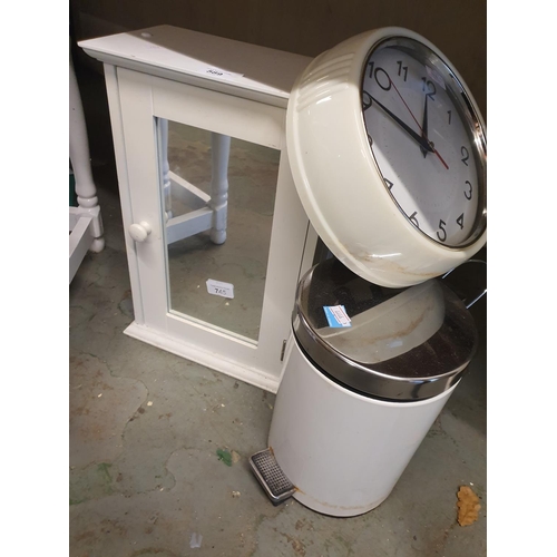 589 - Collection of items including mirror fronted wall cabinet, wall clock and small pedal bin