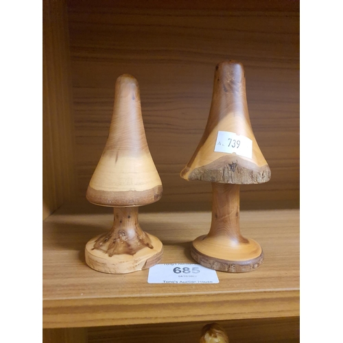 685 - Pair of wood turned mushrooms