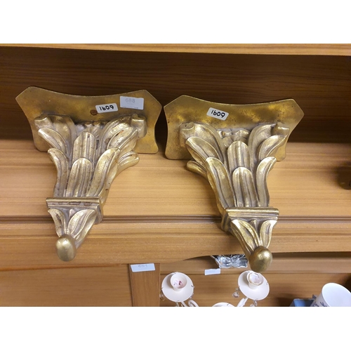 688 - Pair of painted gold ornate look wall shelves