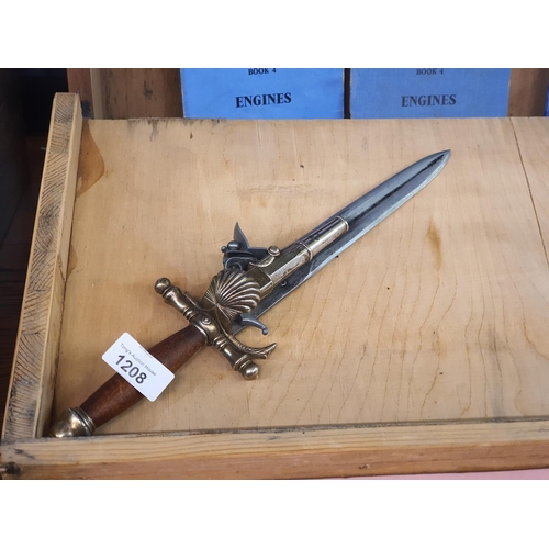 1208 - Replica of a dagger, mounted with a single shot, black powder gun