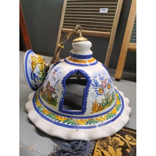 1186 - Large ceramic heavy central ceiling light, hand painted ceramic