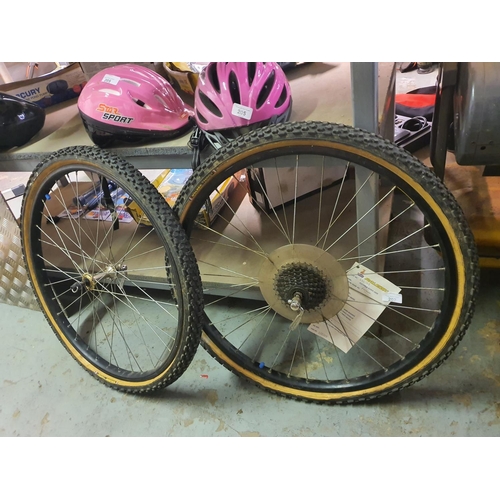 207 - TWO RAYLEIGH WOLBER BIKE WHEELS AND TYRES 26