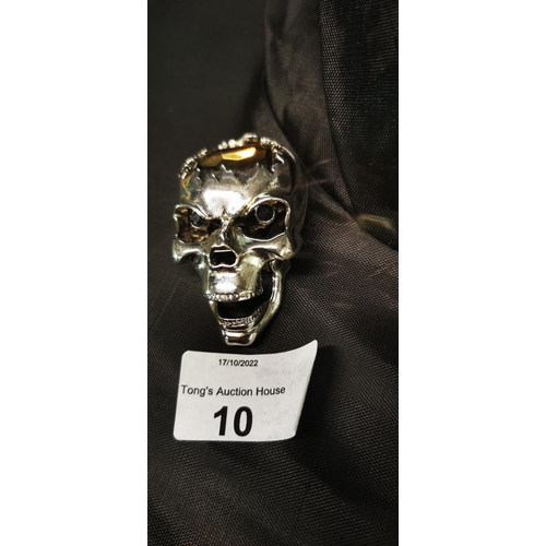 10 - Large Heavy skull pendant with hinged jaw and Smokey colour stone eyes