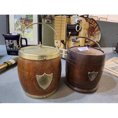 970 - two wooden barrel shaped ice buckets with ceramic linings