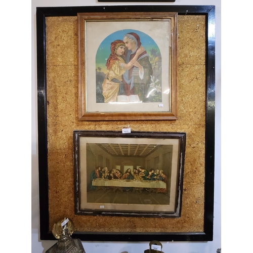 1013 - Two antique framed religious pictures. The last supper and one other.