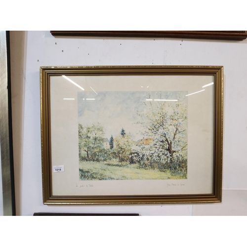 1018 - A pretty, original watercolour of a cottage in an orchard. Signed Jean Marie Le Guen