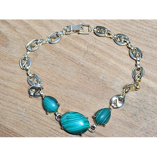 1328H - Yellow gold colour bracelet with three malachite stones