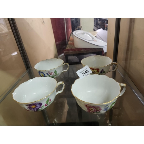 1146 - Four fine bone China teacups. MASON symbol on base