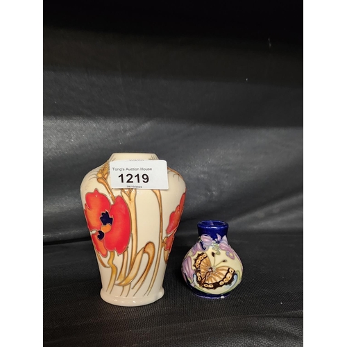 1219 - Two small Moorcroft vases with floral decoration. one is 11cm tall. second is 5cm tall MINT CONDITIO... 