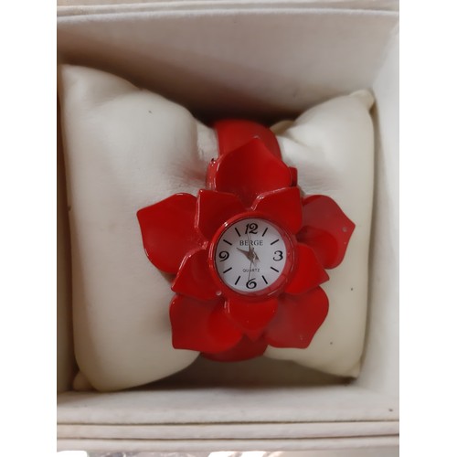 1329A - **LAST CHANCE ITEM** ENAMEL COLLECTABLE Red flower watch Berge quartz