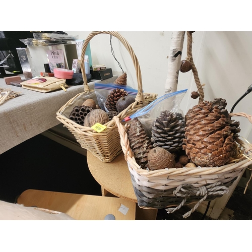 1619 - Two baskets with pinecones and other decorative items. Great for wreath making or Christmas decorati... 